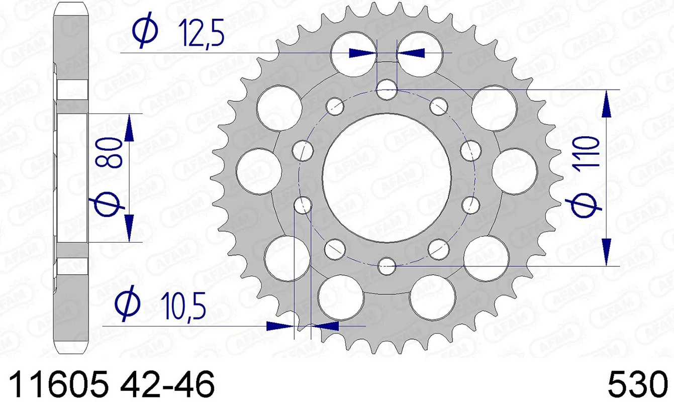 Kettenrad Teilung 530 Zähne 42 Alu-A-11605-42
