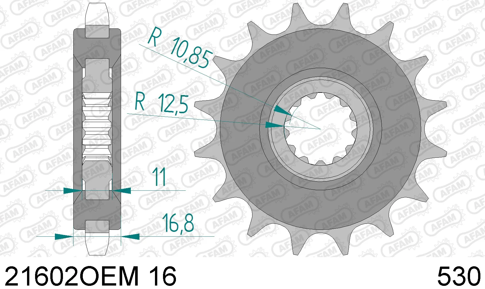 Ritzel Teilung 530 Zähne 16 gummiert-A-21602OEM-16