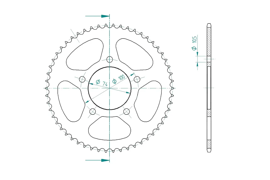 Kettenrad Stahl, 53 Zähne, Teilung 428