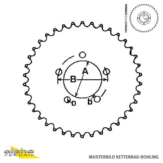 Kettenrad Rohling Aluminium , Z-49 f