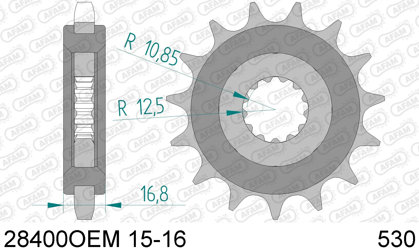 Ritzel Teilung 530 Zähne 15 gummiert-A-28400OEM-15