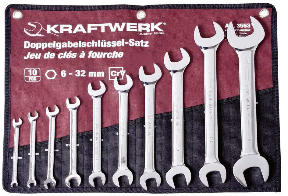 Doppelmaulschlüssel-Satz 6-32mm, 10-teilig poliert in Rolltasche Kraftwerk 3553R-113065676