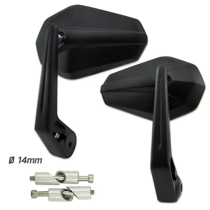 Lenkerendenspiegel SOLID 2 | schwarz | M6 / ID14 Alu | Paar | inkl. Lenkergewichte + Klemmteile Ø1