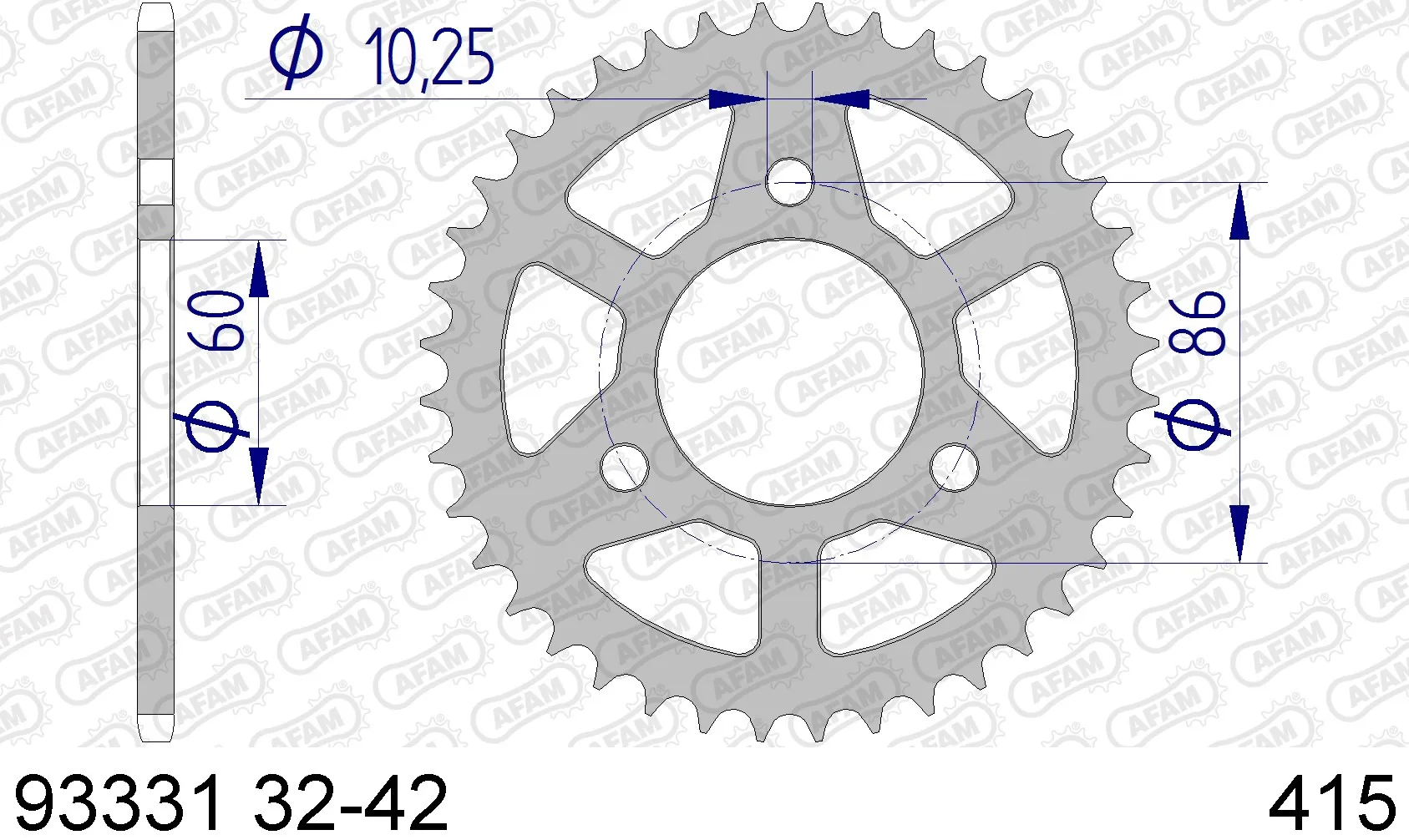 Kettenrad Teilung 415 Zähne 32 Alu-A-93331-32