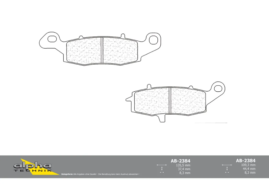 ALPHA TECHNIK Bremsbelag Racing ohne ABE für DL650 V-Strom WC70 EURO4 Versys 650 LE650C