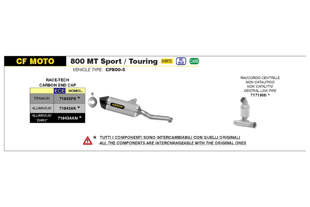 ARROW Auspuff RACE-TECH Titan für CF Moto 800 MT Sport / Touring Modelljahr 2022-