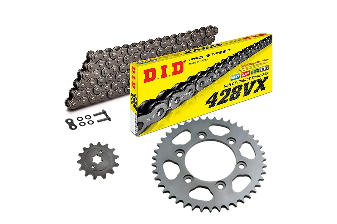 DID Kettensatz mit 428VX Kette, Farbe standard, für Hyosung XRX125 SM, Modelljahr 2007-2014