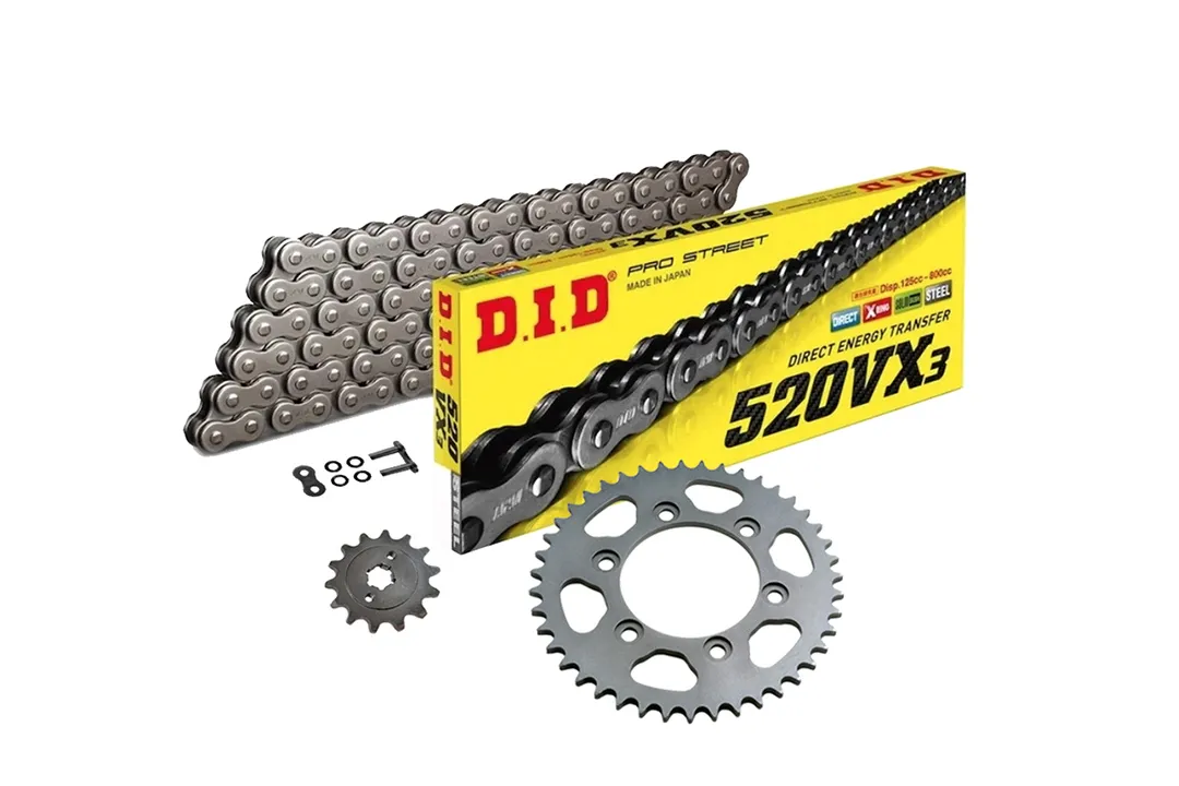 DID Kettensatz mit 520VX3 Kette, Farbe standard, für Honda XL125V Varadero, Typ JC32
